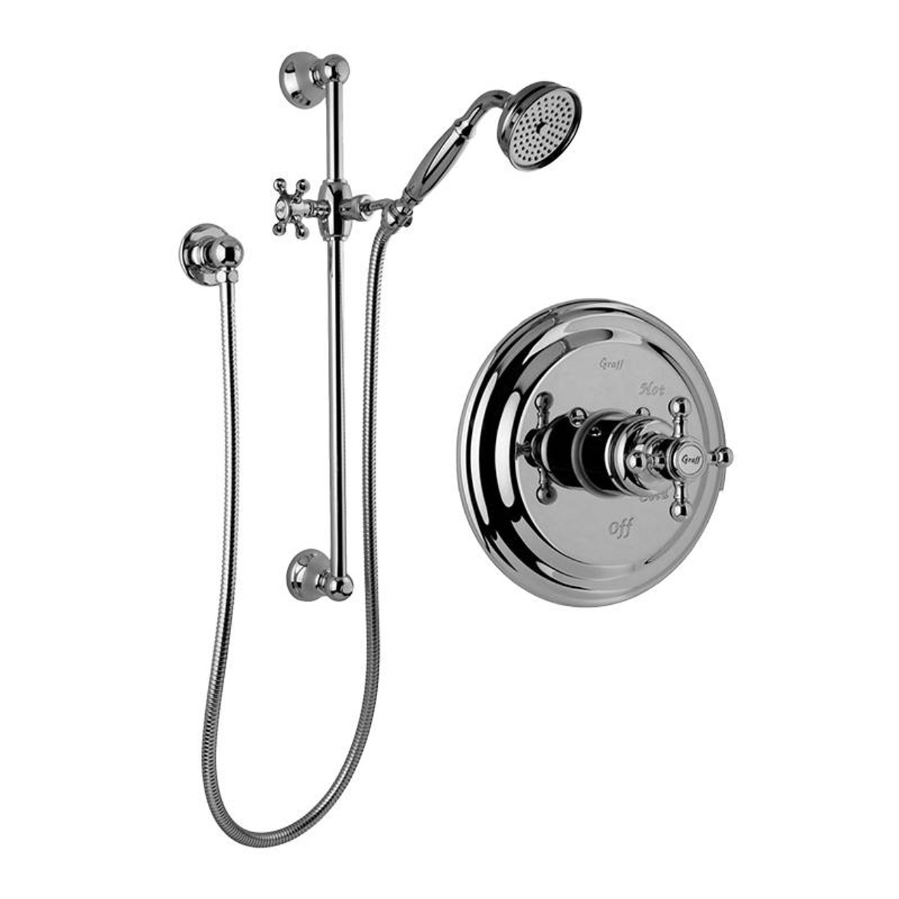 Graff G-7117-C2S-AU-T Traditional Pressure Balancing Shower set w/Handshower & Slide bar (Trim Only), 18K Gold Plated
