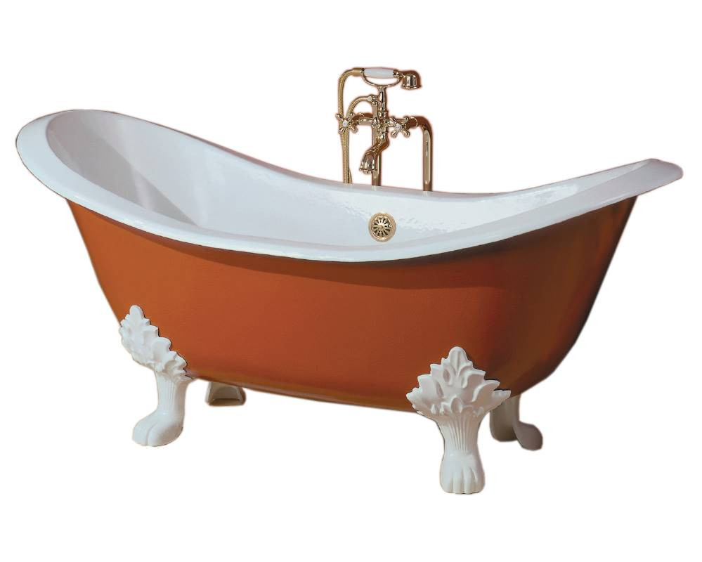 Cheviot 2114-BB-7-PB REGENCY Cast Iron Bathtub with Lion Feet, Biscuit Interior, Biscuit Exterior, Polished Brass Feet Tub