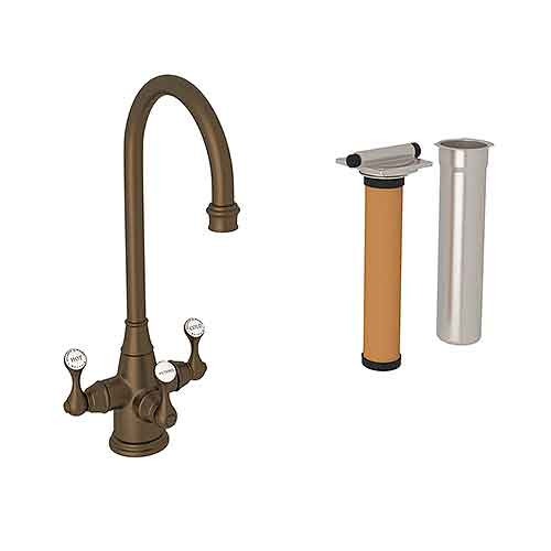 Rohl U.KIT1220LS-EB-2 Perrin & Rowe Georgian Era Three Handle Bar/Food Prep Filter Kitchen Faucet Kit, English Bronze
