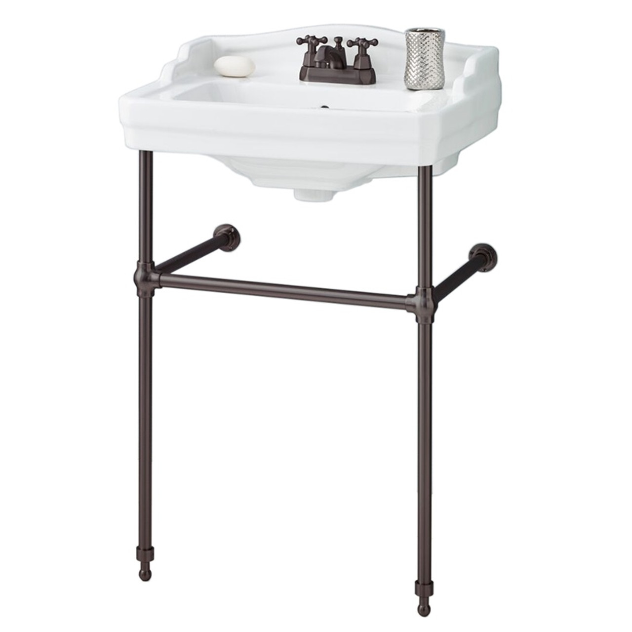 Cheviot 553-WH-4/575-PN ESSEX Console Sink, White Sink with Polished Nickel Console Stand Sink