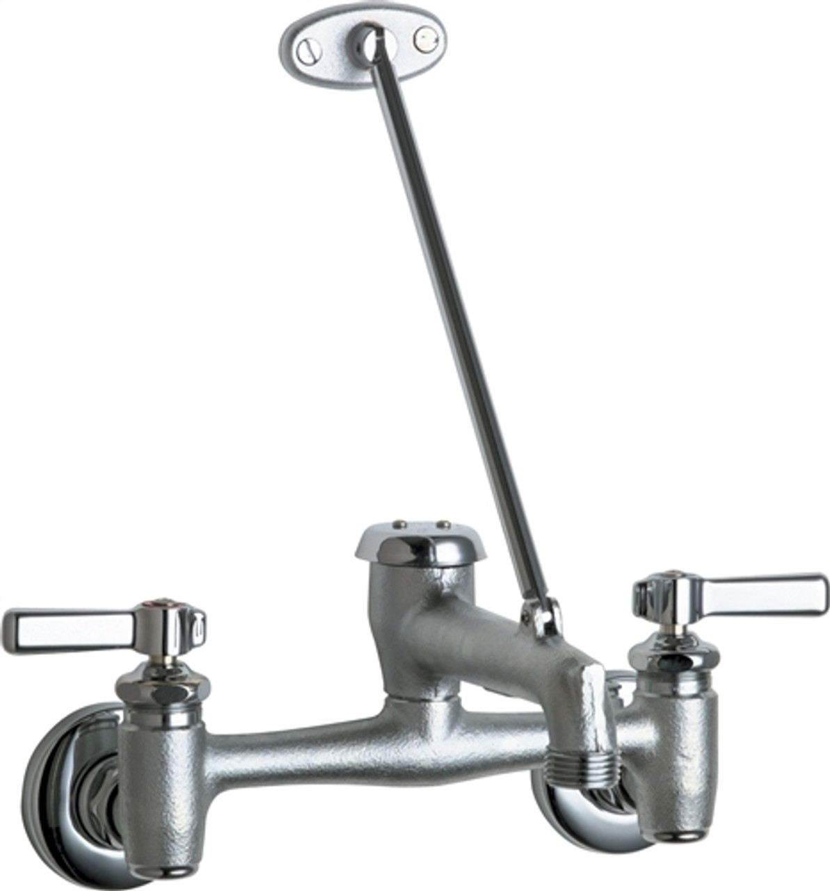 Chicago Faucets 897-CRCF - 8-inch Center Wall Mount Service Sink Faucet with Integral Hot and Cold Water Supply Stops Chicago Faucets 897-CRCF - 8-inch Center Wall Mount Service Sink Faucet with Integral Hot and Cold Water Supply Stops
