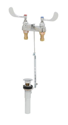 T&S Brass - B-0891 - Medical Faucet, Deck Mount, Cast Basin Spout, Aerator, 4-inch Wrist Action Handles, Pop-Up