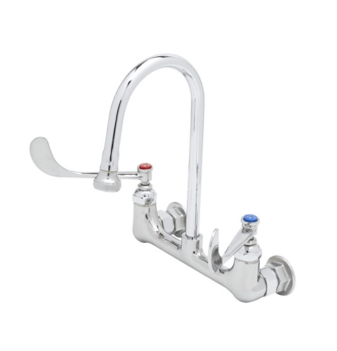 T&S Brass - B-0351 - Medical Faucet, Wall Mount, 8-inch Centers, Rigid Gooseneck, 6-inch Wrist Action Handles