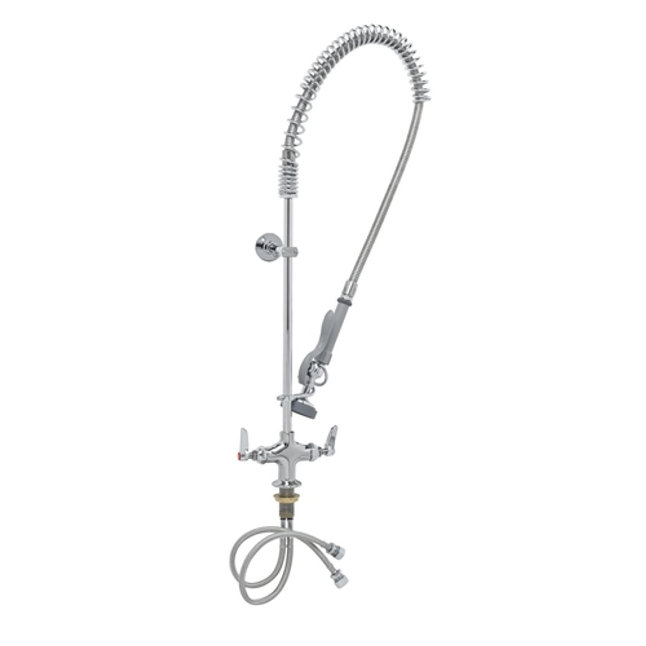 T&S Brass - B-2244 - Spring Action Gooseneck Pre-Rinse Faucet - Single Hole Base, 4-inch Spreader Unit, 18-inch Riser