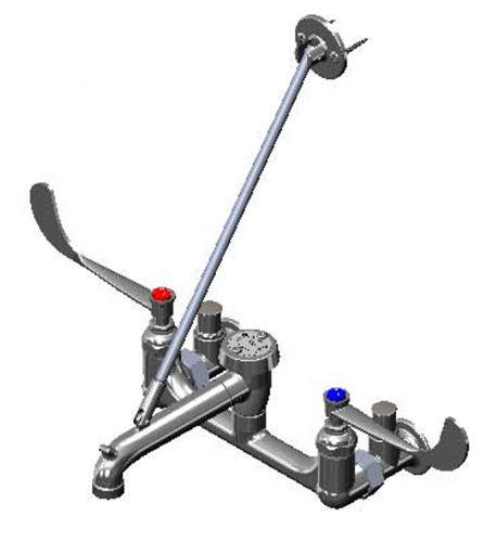 T&S Brass - B-0658 - Service Sink Faucet, Wall Mount, 8-inch Centers, Vacuum Breaker, Integral Stops, Wall Brace