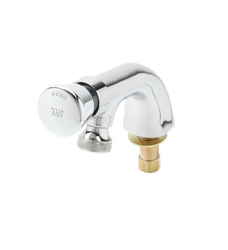 T&S Brass - B-0806 - Metering Faucet, Single Temperature, Push Button Cap, Rosespray, 1/2-inch NPT Male Shank