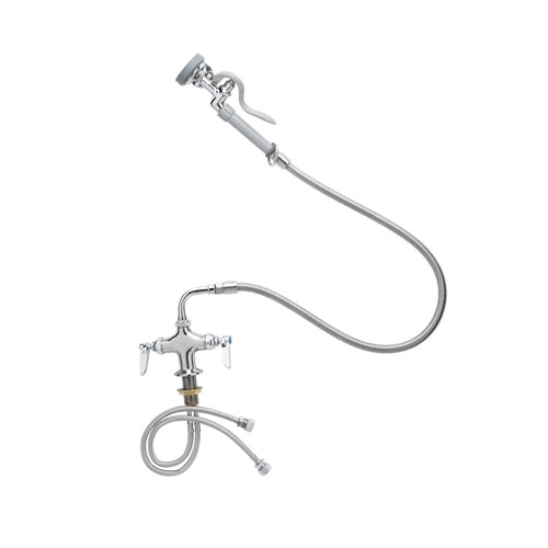 T&S Brass - B-0160 - Spray Assembly, Single Hole Base, 4-inch Spreader, Angled Spray Valve, 44-inch Flexible Hose