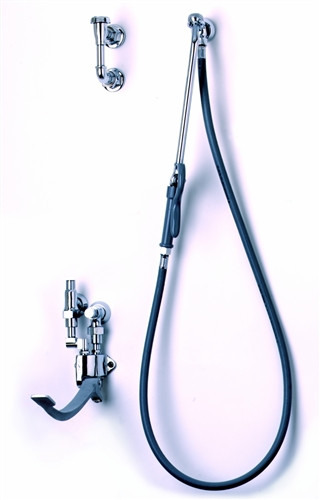 T&S Brass - B-0686 - Bedpan Washer, Single Pedal Valve, Integral Stops, Vac. Breaker, 5' Vinyl Hose w/ Extended Spray