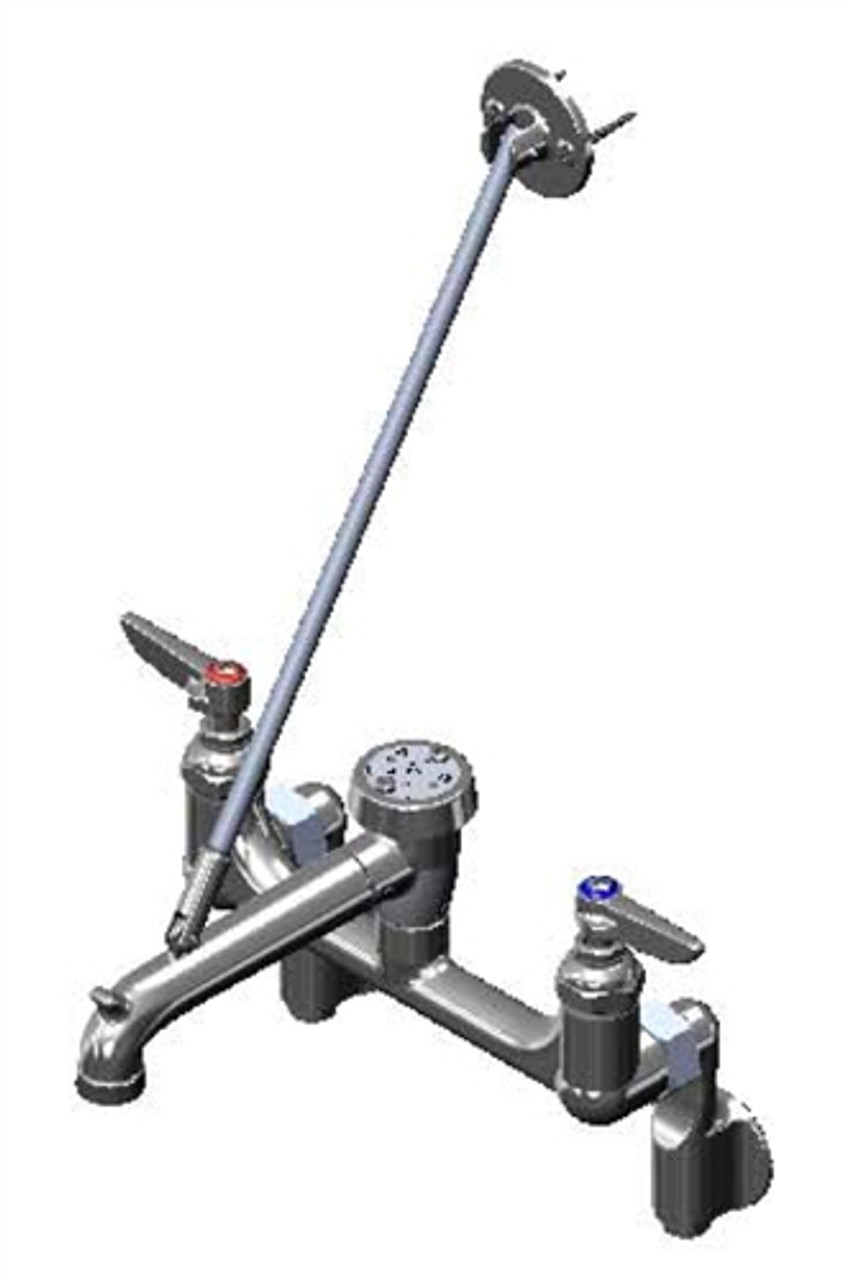 T&S Brass - B-0689 - 8-inch c/c Wall Mount Serv.Sink Faucet - Adj.1/2-inch NPT Inlet Flanges, Vac.Breaker, Spring Checks
