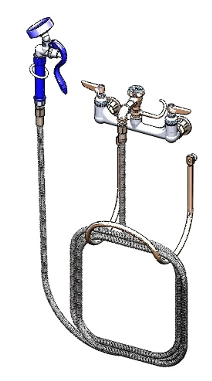 T&S Brass - B-2311 - Pot and Kettle Filler, 8-inch C/C, 20' Hose w/Spray Valve, Vacuum Breaker, Lever Handles