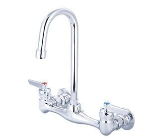 CENTRAL BRASS 0047-TLE17 TWO HANDLE WALL MOUNT KITCHEN FAUCETE w/ GOOSENECK RIGID/SWIVEL SPOUT