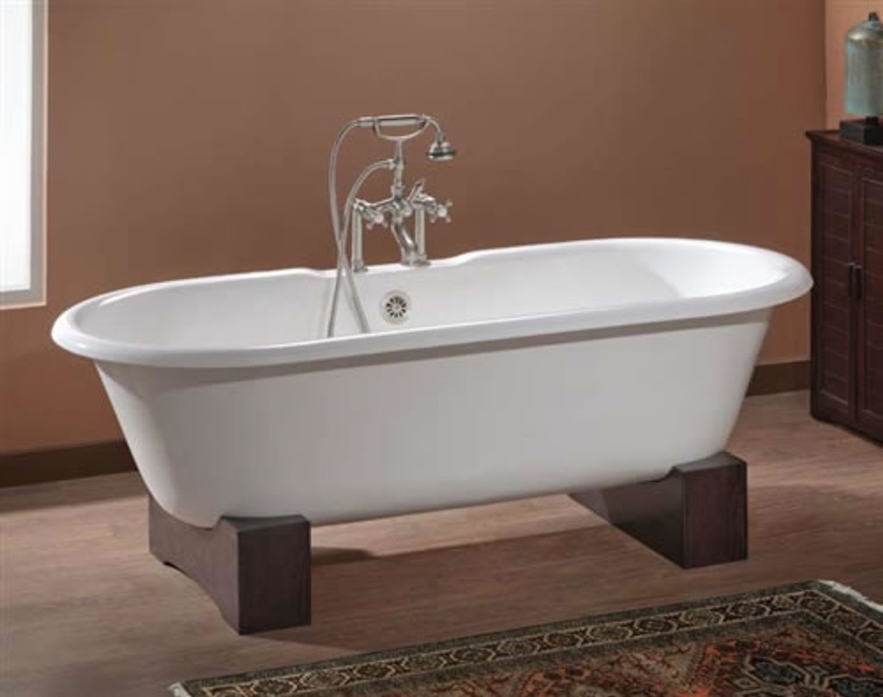 Cheviot 2126-W - Regal Cast Iron Bath with Flat Area for Faucet Holes - Wooden Base
