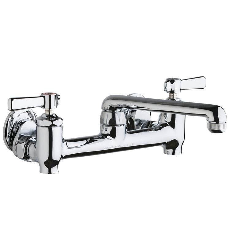 Chicago Faucets 640-S6E35-369YAB - Hot and Cold Water 8-inch Wall Mounted Sink Faucet with Integral Supply Stops