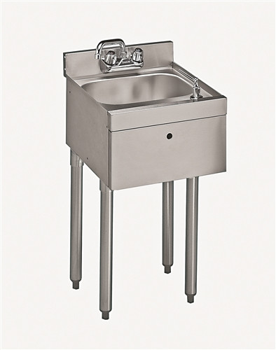 Krowne 18-18ST - Standard 1800 Series, Underbar Hand Bar Sink, 18-inch x 18-1/2-inch OA, 4-inch Backsplash, 10-inch x 14-inch x 7-inch DP, Bowl w/1-1/2-inch Drain, Splash Mounted Faucet, Soap & Towel Dispenser, Galvanized Steel Top & Front