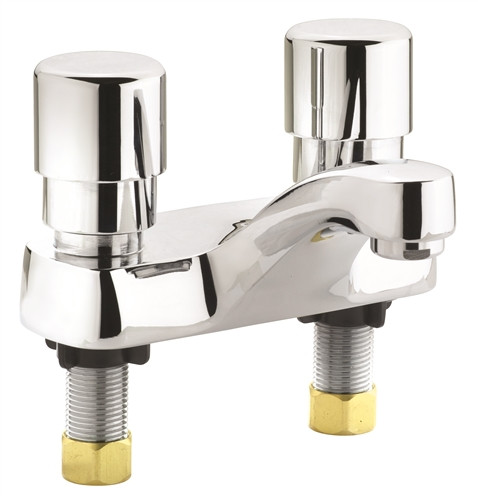 Krowne 16-480L Royal Series 4" Deck Mount Self Closing Hot And Cold Lavatory Faucet With Auto Shut Off