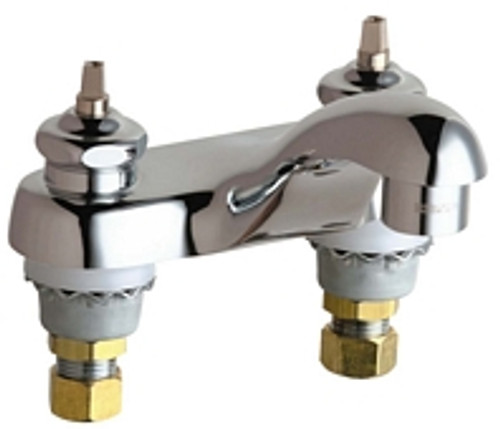 Chicago Faucets 802-VLESSHDLAB 4 inch Center Lavatory Faucet with Vandal Resistant 2.2 GPM Pressure Compensating  Softflo® Aerator and Less Handles with Quaturn™ Cartridges