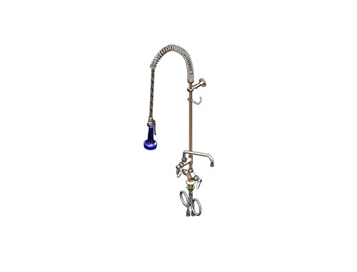 T&S Brass - B-0113-A06-B08 - Single Hole Deck Mounted Easy Install Pre-Rinse Faucet with B-0108 JetSpray Valve (1.48 GPM) - With Wall Bracket and 6-inch Add On Faucet