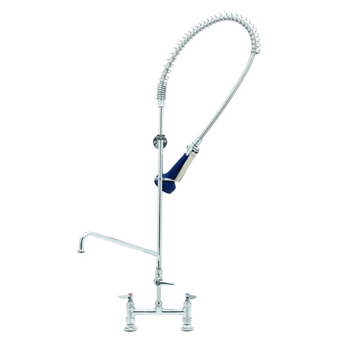 T&S Brass - B-0123-A10-08C - Easy Install Pre-Rinse Faucet - Spring Action Gooseneck, Deck Mount, 8-inch Centers, 10-inch Add-On Faucet
