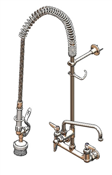 T&S Brass - B-0133-ADF16-BR - 8-inch c/c Wall Mount Pre-Rinse, Supply Stops-Hoses-Elbows, Add-On-Faucet - 16-inch Swing Nozzle, 36-inch Hose