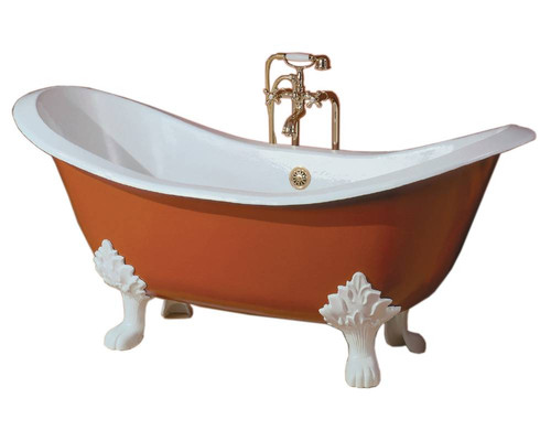 Cheviot 2114-WW-7-CH REGENCY Cast Iron Bathtub with Lion Feet, White Interior, White Exterior, Chrome Feet Tub
