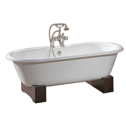 Cheviot 2128-WC-7-DB REGAL Cast Iron Bathtub with Wooden Base, White Interior, Custom Colour Exterior, White Feet Tub