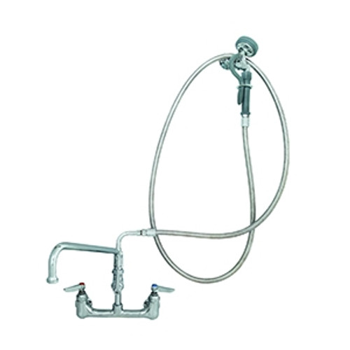 T&S Brass - B-0175 - Spray Assembly, Wall Mount Base, 8-inch Centers, 12-inch Add-On Faucet - Angled Spray Valve