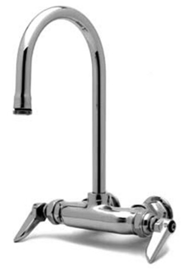 T&S Brass - B-0345 - Double Pantry Faucet, Wall Mount, 3 3/8-inch Centers, Rigid Gooseneck, Lever Handles