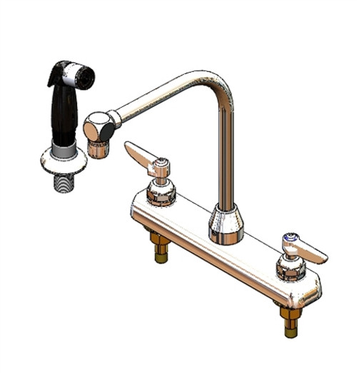 T&S Brass - B-1173 - Workboard Faucet, Deck Mount, 8-inch Centers, Swing Gooseneck, Aerator, Side Spray