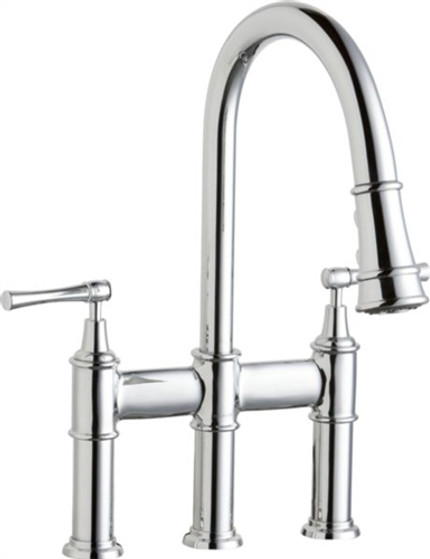 Elkay LKEC2037CR - Explore Dual Handle Pull-Down Bridge Faucet, Polished Chrome