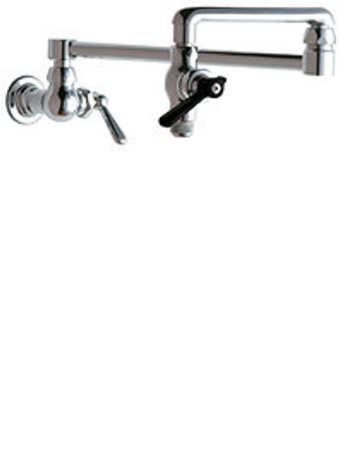 Wall mounted Chicago pot filler faucet with 18inch double joint swing spout. Wall mounted Chicago pot filler faucet with 18inch double joint swing spout.