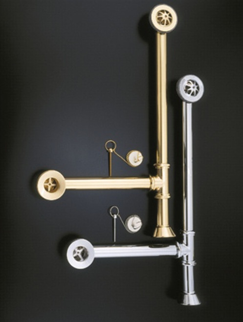 Strom Plumbing P0007E - 1-1/2 inch Diameter Tub Drain for Clawfoot Tubs. The P0007 leg tub drain assembly includes stopper, 16 inch overflow tube and 12 inch drain tube.