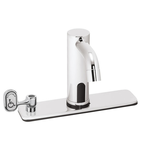 Speakman S-9327 - Battery powered lavatory faucet. Solenoid with built-in filter. Batteries and electronics housed above counter. Solid brass body and spout. Uses two (2) 3-volt lithium batteries. Low battery warning light (10% life remains). 60-second t