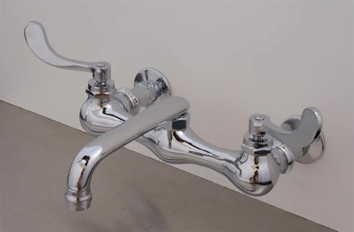 Strom Plumbing P1010C - Chrome Wall Mount Kitchen Faucet, 8 inch centers and Wing Handles