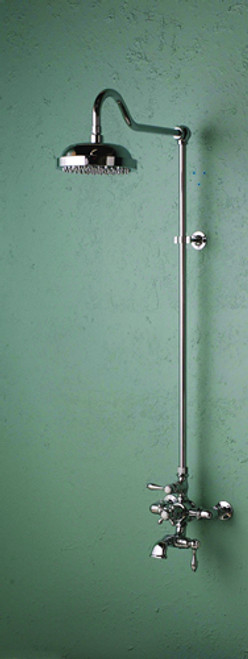 Strom Plumbing - P0903C Thermostatic Mixing Shower Set with Tub Filler/Toe Tester. Faucet with 7 inch centers, 36 inch riser, Shower Arm, Shower Head and wall support. Strom Plumbing - P0903C Thermostatic Mixing Shower Set with Tub Filler/Toe Tester. Faucet with 7 inch centers, 36 inch riser, Shower Arm, Shower Head and wall support.