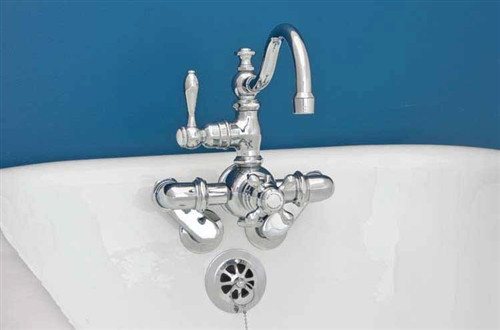 Strom Plumbing P1018C -CHROME  THERMOSTATIC TUB WALL MT FAUCET W/FIXED ARCH SPOUT. INCLUDES ADJUSTABLE SWING ARM COUPLERS, TUB CENTERS ARE 3 3/8-inch TO 12-inch, BATHROOM WALL MOUNT CENTERS ARE MINIMUM 4 1/2-inch TO 12-inch, INCLUDES VACUUM BREAKER