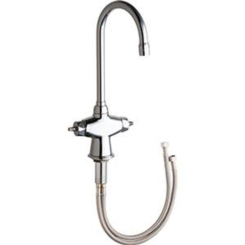 Chicago Faucets 50-LESHXKAB - Single Hole Deck Mounted Faucet with Gooseneck Spout and Ceramic Cartridges - Less Handles