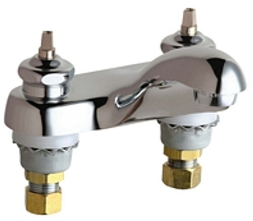 Chicago Faucets - 802-LESSHDLXKAB 4 inch Center Lavatory Faucet with Integral Spout, E12 - 2.2 GPM Pressure Compensating Softflo® Aerator. The faucet also includes Less Handles with Ceramic Disc Cartridges