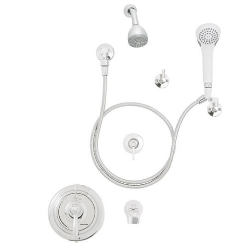 Speakman SM-5470 - Thermostatic/pressure balance handicap shower combination includes: SM-5400 anti-scald shower valve, VS-100 hand held shower with 69-inch rubber lined stainless steel hose, VS-115 chrome plated brass supply ell with wall flange, VS-117 Speakman SM-5470 - Thermostatic/pressure balance handicap shower combination includes: SM-5400 anti-scald shower valve, VS-100 hand held shower with 69-inch rubber lined stainless steel hose, VS-115 chrome plated brass supply ell with wall flange, VS-117