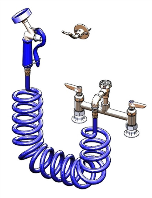 T&S Brass - PG-8DREV - Pet Grooming Faucet, Deck 8-inch Centers, Aluminum Spray Valve, Coiled Hose, Vacuum Breaker