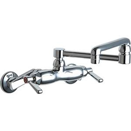 Chicago Faucets - 445-DJ13ABCP Adjustable Wall Mounted Faucet, DJ13 - 13 inch Double Jointed Swing Spout and E3 - 2.2 GPM Softflo? Aerator. Faucet also includes 369 - Lever Handles and Quaturn? Operating Cartridges