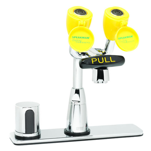 Speakman SEF-1812 - Eyesaver faucet combining an eyewash & faucet that work independently. Battery operated, 8-inch deck plate with under counter mixing valve.