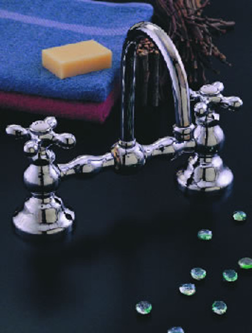 Strom Plumbing - P0550-8C Columbia Polished Chrome 8 inch Center Bridge Faucet with Metal Cross Handles and Gooseneck Spout Strom Plumbing - P0550-8C Columbia Polished Chrome 8 inch Center Bridge Faucet with Metal Cross Handles and Gooseneck Spout