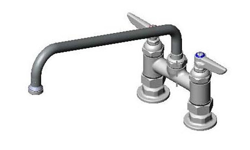 T&S Brass - B-0225-CR - Double Pantry Faucet, Deck Mount, 4-inch Centers, 12-inch Swing Nozzle, Cerama Cartridges