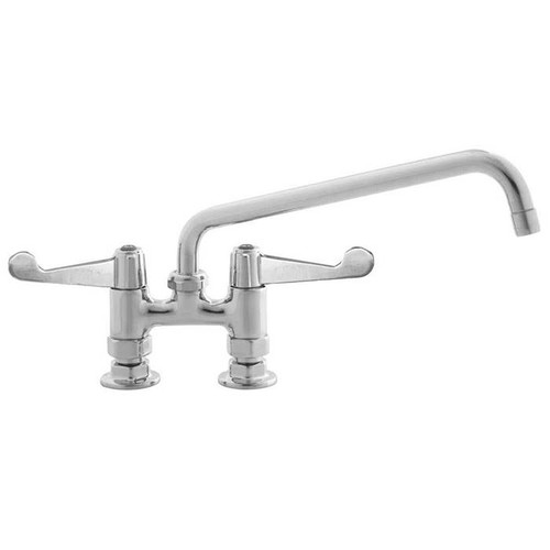 T&S Brass 5F-4DWX12 - Equip 4-inch C/C Deck Mount Faucet, Swivel, 12-inch Swing Nozzle, 4-inch Wrist-Action Handles