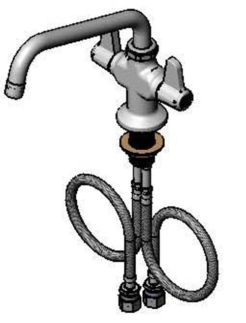 T&S Brass - Faucet, Deck Mount, Single Hole Base, 18-inch Flexible Inlets, 8-inch Swivel Nozzle