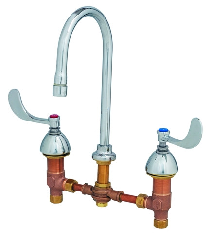 T&S Brass - B-0869-04 - Medical Faucet, Concealed Body, 4-inch Wrist Handles, Rigid Gooseneck, Aerator, Pop-Up