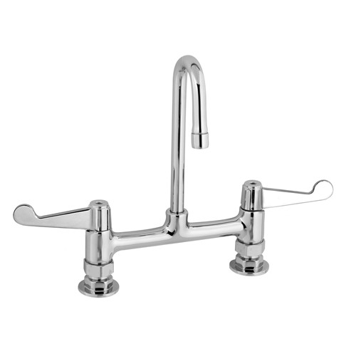 T&S Brass 5F-8DWS05 - 8-inch Centers, Deck Mount Faucet, 6-inch Gooseneck, Wrist Action Handles &