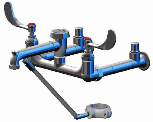 T&S Brass - B-0664-03 - Service Sink Fct w/ Split-Ring Clamp for 1-1/2-inch OD Flush Tube, 4-inch Wrist Handles, Btm Brace
