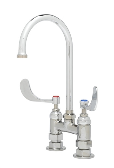 T&S Brass - B-0324-04 - Medical Faucet, Deck Mount, 4-inch Centers, Rigid Gooseneck, 4-inch Wrist Action Handles