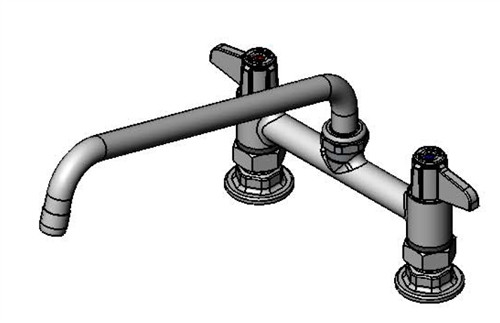T&S Brass 5F-7DLS12 equip 7" Deck Mount Faucet, Lever Handles, 12" Swing Nozzle, Supply Nipple Kit